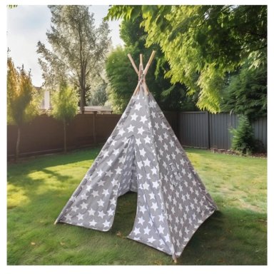 CARPA TIPI NIÑOS INFANTIL 160 CM ESTRELLAS GRIS DECORACION - 3