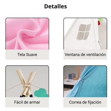 CARPA TIPI NIÑOS INFANTIL 160 CM ESTRELLAS GRIS DECORACION - 6