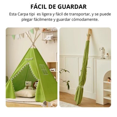 CARPA TIPI NIÑOS INFANTIL 160 CM ESTRELLAS GRIS DECORACION - 7