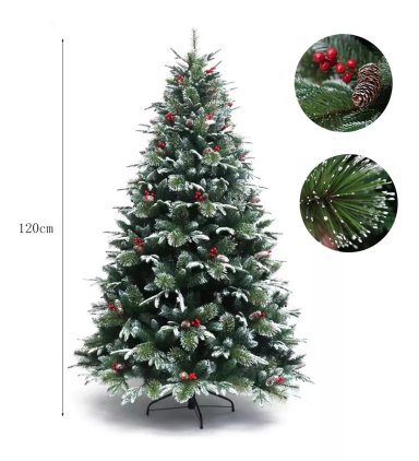 ÁRBOL DE NAVIDAD NEVADO CON MUERDAGO Y PIÑAS NAVIDEÑAS 120CM - 1