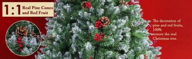 ÁRBOL DE NAVIDAD NEVADO CON MUERDAGO Y PIÑAS NAVIDEÑAS 120CM - 3