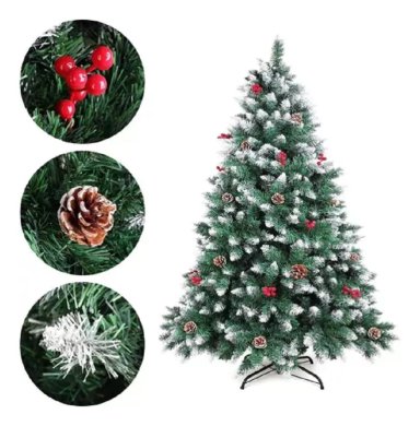 ÁRBOL DE NAVIDAD NEVADO CON MUERDAGO Y PIÑAS NAVIDEÑAS 180CM - 1