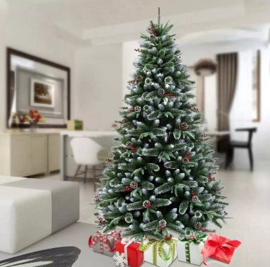 ÁRBOL DE NAVIDAD NEVADO CON MUERDAGO Y PIÑAS NAVIDEÑAS 180CM - 4