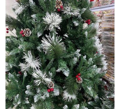 ÁRBOL DE NAVIDAD NEVADO CON MUERDAGO Y PIÑAS NAVIDEÑAS 180CM - 5