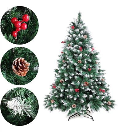ÁRBOL DE NAVIDAD NEVADO CON MUERDAGO Y PIÑAS NAVIDEÑAS 240CM - 1