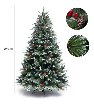 ÁRBOL DE NAVIDAD NEVADO CON MUERDAGO Y PIÑAS NAVIDEÑAS 240CM - 2