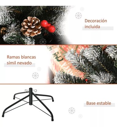 ÁRBOL DE NAVIDAD NEVADO CON MUERDAGO Y PIÑAS NAVIDEÑAS 240CM - 5