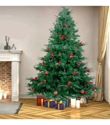 ÁRBOL DE NAVIDAD FRONDOSO CON MUERDAGO Y PIÑAS NAVIDEÑAS 210CM - 3