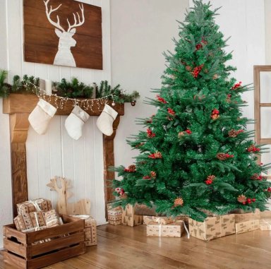 ÁRBOL DE NAVIDAD FRONDOSO CON MUERDAGO Y PIÑAS NAVIDEÑAS 210CM - 4