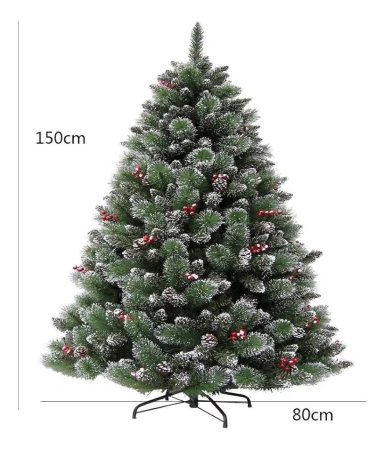 ÁRBOL DE NAVIDAD NEVADO CON MUERDAGO Y PIÑAS NAVIDEÑAS 150CM - 1