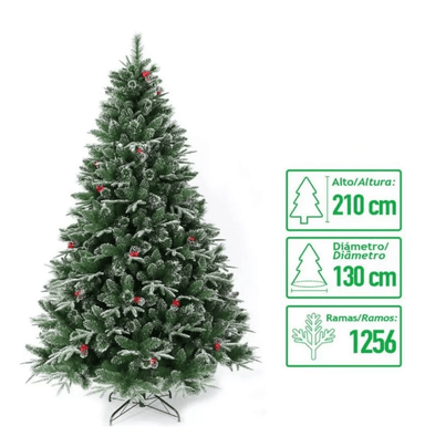 ARBOL DE NAVIDAD NEVADO CON PIÑAS Y MUERDAGO 210CM - 1