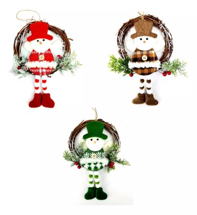 PACK X3 DECORACION ARBOL NAVIDAD RATAN CORONA MADERA ADORNO - 1