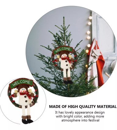 PACK X3 DECORACION ARBOL NAVIDAD RATAN CORONA MADERA ADORNO - 4