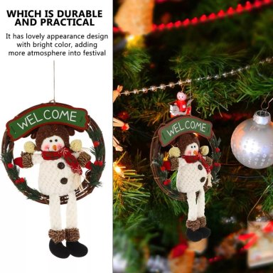 PACK X3 DECORACION ARBOL NAVIDAD RATAN CORONA MADERA ADORNO - 5