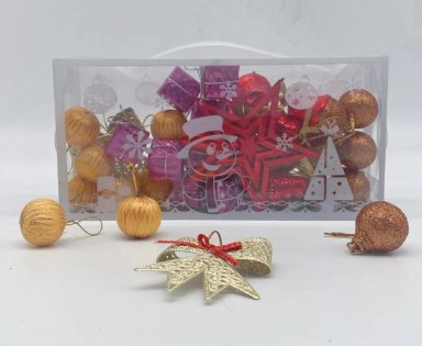 KIT DECORACIÓN ÁRBOL DE NAVIDAD 34 PIEZAS ESTRELLA BOLAS - 2