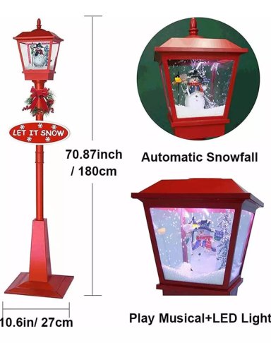 LÁMPARA NAVIDAD CON LUZ LED MÚSICA Y NIEVE 1.8M - 3