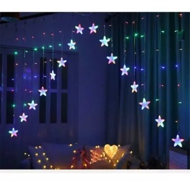 CORTINA LUCES LED CASCADA DE ESTRELLAS DECORACIÓN MULTICOLOR - 1