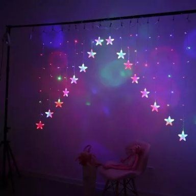 CORTINA LUCES LED CASCADA DE ESTRELLAS DECORACIÓN MULTICOLOR - 2