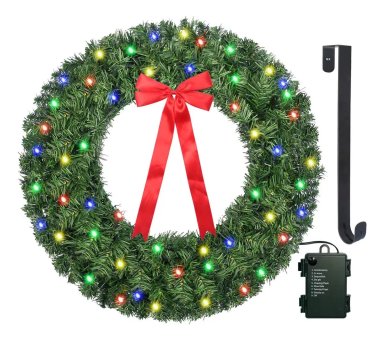 CORONA NAVIDAD CON LUCES INCORPORADAS LED COLORES 50CM - 2