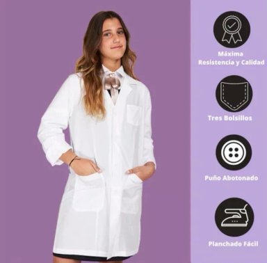 COTONA ALGODÓN UNISEX BLANCO DELANTAL JUVENIL ESCOLAR COLEGIO - 3