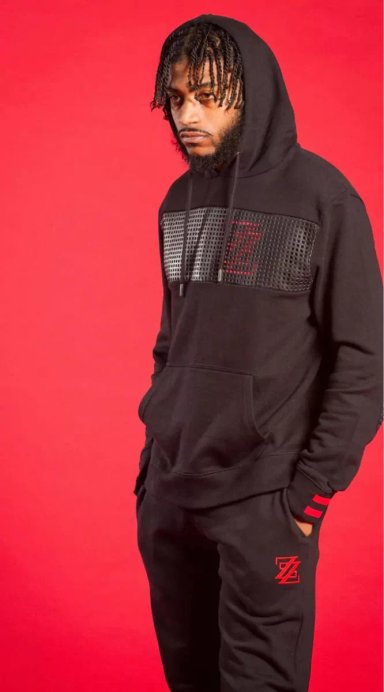 POLERON HOMBRE SHABAZZ DENIM NEGRO CON CAPUCHA URBANO USA - 3