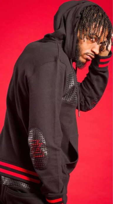 POLERON HOMBRE SHABAZZ DENIM NEGRO CON CAPUCHA URBANO USA - 4