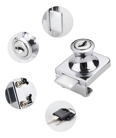 CERRADURA VIDRIO TEMPLADO SEGURA Y RESISTENTE MUEBLES PLATEADO - 1