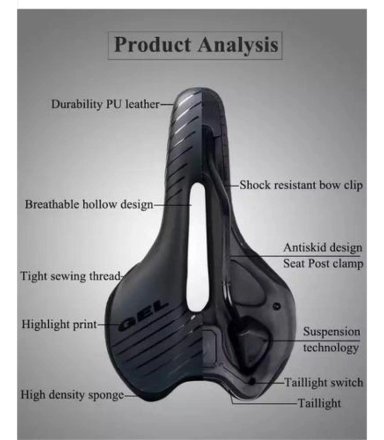 SILLÍN WEST BIKING GEL ANTIPROSTÁTICO LUZ COMODIDAD ASIENTO BICICLETA - 7