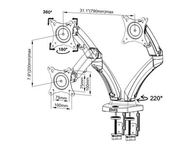 BRAZO SOPORTE DOBLE MONITOR NB F160 17-27'' GAS ERGONOMICO - 3