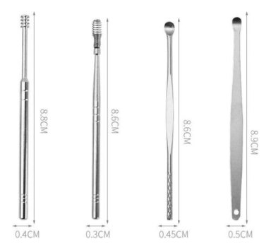 SET IMPLEMENTOS LIMPIEZA OIDOS CERUMEN ACERO INOXIDABLE - 4