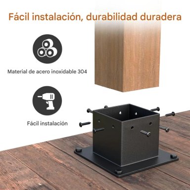 PACK 2 BASES SOPORTE METALICO PARA POSTE PE RGOLA 4X4 (91MM) - 2