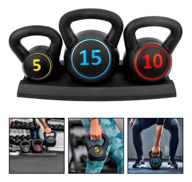 KETTLEBELL SET 3 PESAS RUSAS 2.5/4.5/7 KG CON BASE BOOMFIT - 1