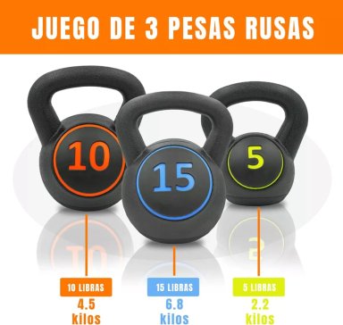 KETTLEBELL SET 3 PESAS RUSAS 2.5/4.5/7 KG CON BASE BOOMFIT - 2