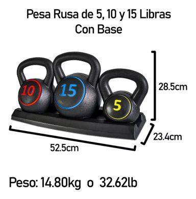KETTLEBELL SET 3 PESAS RUSAS 2.5/4.5/7 KG CON BASE BOOMFIT - 3