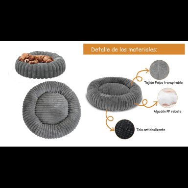 CAMA NIDO DONUT ANTI ANSIEDAD TALLA M PETSCOOL GRIS 60CM - 6
