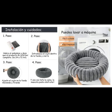 CAMA NIDO DONUT ANTI ANSIEDAD TALLA M PETSCOOL GRIS 60CM - 7