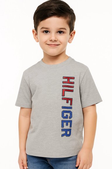POLERA MANGA CORTA ALGODÓN NIÑO TOMMY HILFIGER GRIS - 1