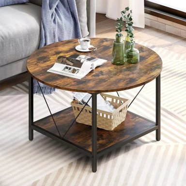 MESA DE CENTRO LATERAL LIVING REDONDA DOBLE NIVELES - MARRON OSCURO - 1