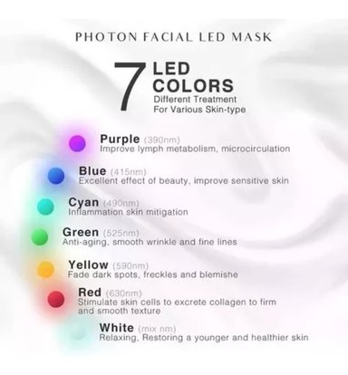 MÁSCARA DE TERAPIA DE LUZ FACIAL LED 7 COLORES FOTOTERAPIA - 5