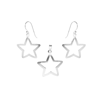 Conjunto de Plata Con Figuras de Estrellas Satinadas - 1