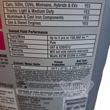 PRESTONE ANTIFREEZE/COOLANT 50/50 COLOR ROSADO 3.75 LITROS - 4