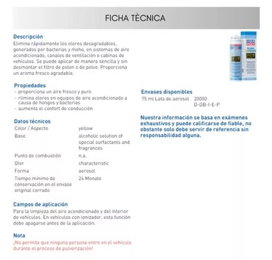 LIMPIADOR PARA AIRE ACONDICIONADO LIQUI MOLY 75ML KLIMA REFRESH - 2