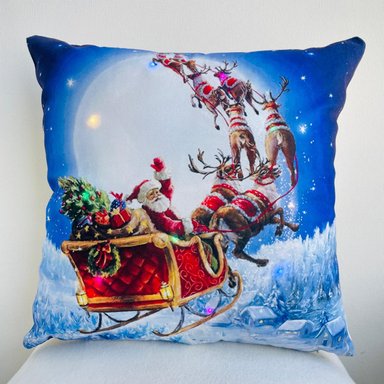 FUNDA COJÍN TODOHOGARSANTIAGODECHILE PACK 2 NAVIDEÑOS CON LUCES LED 02 45 X 45 CM AZUL - 1