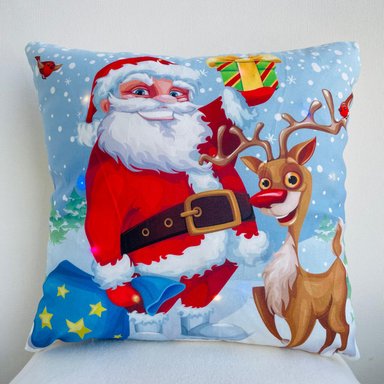 FUNDA COJÍN TODOHOGARSANTIAGODECHILE PACK 2 NAVIDEÑOS CON LUCES LED 06 45 X 45 CM CELESTE - 1