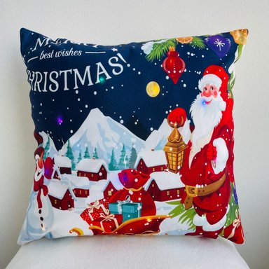FUNDA COJÍN TODOHOGARSANTIAGODECHILE PACK 2 NAVIDEÑOS CON LUCES LED 07 45 X 45 CM AZUL - 1