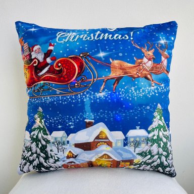 FUNDA COJÍN TODOHOGARSANTIAGODECHILE PACK 2 NAVIDEÑOS CON LUCES LED 09 45 X 45 CM AZUL - 1