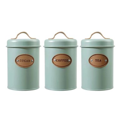 SET DE 3 CANISTER DE COCINA - DISEÑO VERDE AGUA - 1