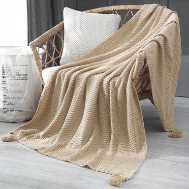 MANTA NORDICA CON BORLAS TEJIDA FRAZADA DECORATIVA 127X172CM TAMAÑO 2 PLAZAS - 1