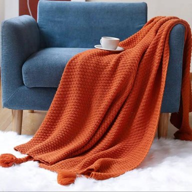 MANTA NORDICA CON BORLAS TEJIDA FRAZADA DECORATIVA 127X172CM TAMAÑO 2 PLAZAS - 1
