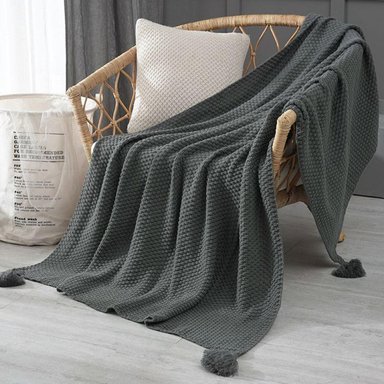MANTA NORDICA CON BORLAS TEJIDA FRAZADA DECORATIVA 127X172CM TAMAÑO 2 PLAZAS - 1